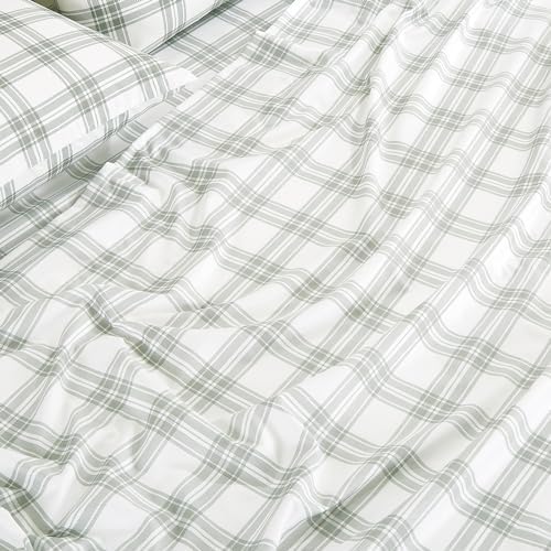 Chezmoi Collection 4-Piece Lodge Plaid Sheet Set King Size - Gray White Plaid Stripe Printed Brushed Microfiber Lightweight Breathable Deep Pocket Bed Sheets