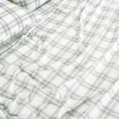 Chezmoi Collection 4-Piece Lodge Plaid Sheet Set King Size - Gray White Plaid Stripe Printed Brushed Microfiber Lightweight Breathable Deep Pocket Bed Sheets