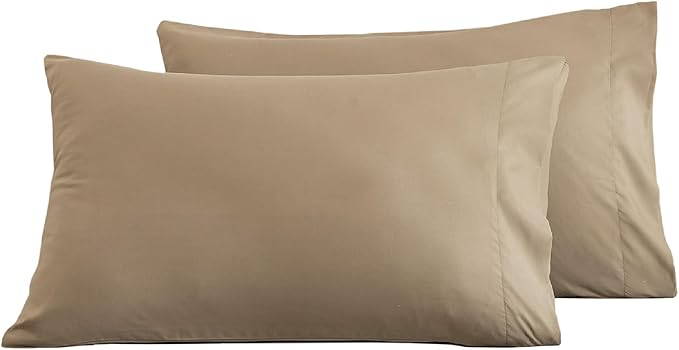 Microfiber Queen Bed Pillowcases 2 Pack, Super Soft Bed Pillow Covers Envelope Closure, Wrinkle, Fade and Stain Resistant, 20x30, Dark Beige