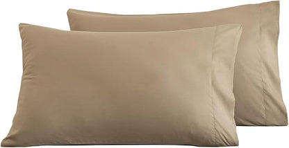 Microfiber Queen Bed Pillowcases 2 Pack, Super Soft Bed Pillow Covers Envelope Closure, Wrinkle, Fade and Stain Resistant, 20x30, Dark Beige