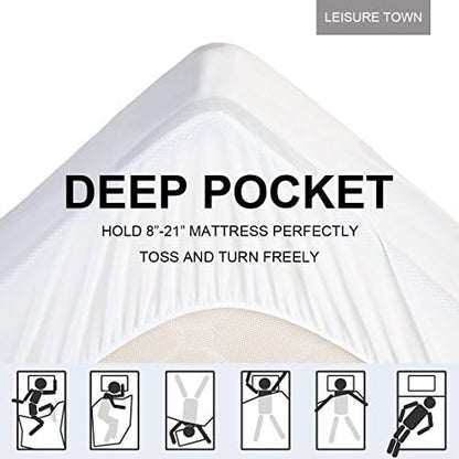LEISURE TOWN Cotton King Mattress Pad Fitted Quilted Mattress Cover,White