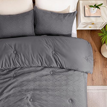 EXQ Home Waffle Comforter Queen Size - Super Soft Embossed Design Comforter Set 3 Pieces, Grey 3D Diamond Pattern Bedding Set,Winter Warm Bed Set,1 Comforter with 2 Pillowcases