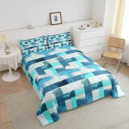 Feelyou Teal Blue Stripes Comforter Set for Girls Boys Kids Turquoise Stripe Line Bedding Set Geometric Down Comforter Room Decor Abstract Art Gradient Ombre Quilt King Size Duvet Set 3Pcs Boys