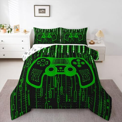 Feelyou Kids Boys Green Gaming Bedding Set Full Size