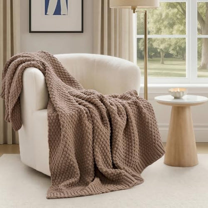 EVERGRACEHOME Chunky Chenille Knit Throw Blanket, 60 x 80, Rosewood