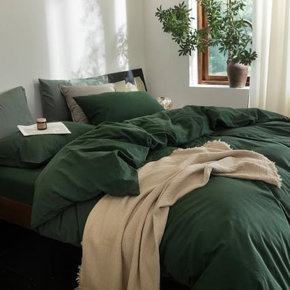 FOSSA Duvet Cover Set 100% Washed Cotton Linen Feel Full
