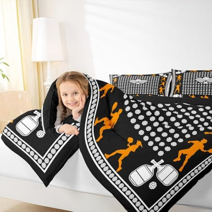 Castle Fairy Pickleball Bedding Set Twin Size Athlete Silhouette Comforter for Child Teens Sports Ball Gaming Down Comforter Geometric Circle Dots Duvet Insert with 1 Pillowcase