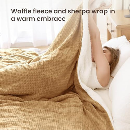 Heated Blanket Electric Blanket Queen Waffle, 84x90 Inches Dual Controllers Sherpa Fleece Fast Heating Blanket 6 Heating Levels & 10 Hours Auto Off ETL Certification, Caramel Queen