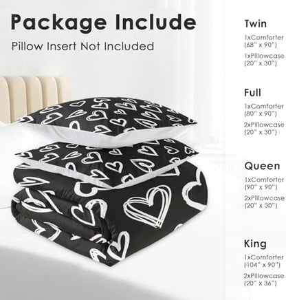 Pamnest Comforter Set King Size, Love Cute Valentine Soft 3 Pcs Bedding for Kids and Adults, Polka Heart White Comforter Set with 2 Pillowcases, for Bedroom Bed Decor