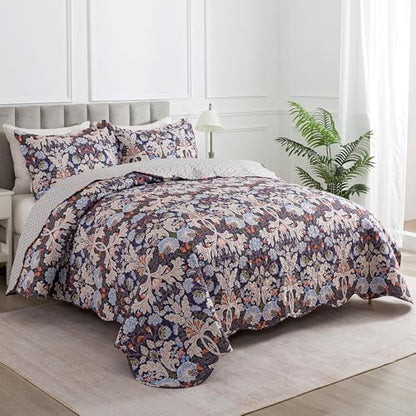 HoneiLife Quilt Set Queen Size - Microfiber Bedspreads for Queen Bed, Reversible Coverlet Lightweight Bedcover Quilt Bedding Sets-Navy