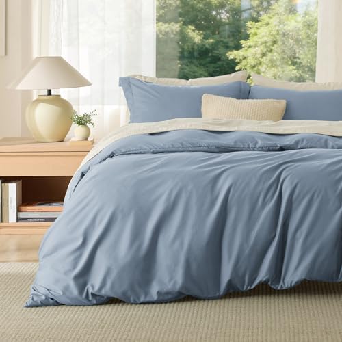 Bedsure Oversized King Duvet Cover, Double Brushed Bedding Set, Dusty Blue