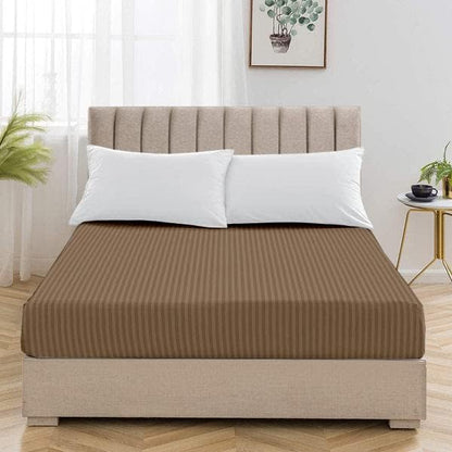 1 Piece Queen Size Fitted Sheet Only, 15-Inch Deep Mattress, Taupe Stripe