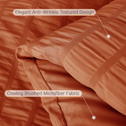 MUXHOMO 7 Pieces Oversized King Comforter Set, Seersucker Bed in a Bag Oversized King Size, All Season Luxury Bedding Set with Comforter, Flat Sheet, Fitted Sheet, Pillowcases & Shams, Burnt Orange