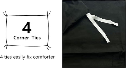 Amazon Basics Lightweight Microfiber 3-Piece Duvet Cover Set with Zipper Closure, Full/Queen, Black, Solid