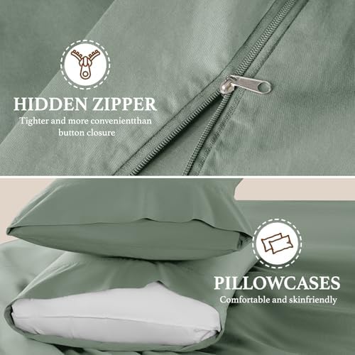 DEITAS 100% Cotton King Duvet Covers 3 Piece,1200 Thread Count，Sea Glass