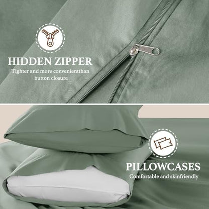 DEITAS 100% Cotton King Duvet Covers 3 Piece,1200 Thread Count，Sea Glass