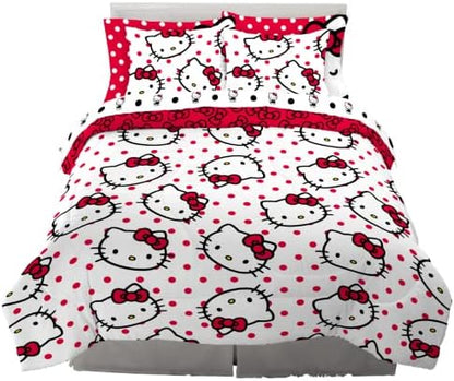 Hello Kitty Polka Dot Bedding 7 Piece Super Soft Comforter and Sheet Set with Sham, Queen, (Official Licensed Product) by Franco Collectibles