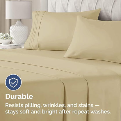 King Pillow Cases Set of 4 - Ultra Soft Hotel Quality Pillowcase Covers - Comfy, Cozy & Wrinkle Free - Shrinkage, Stain and Fade Resistant - Machine Washable Pillow Protectors - 4 Piece Set - Beige
