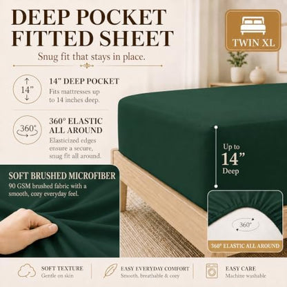 CozyLux Twin XL Comforter Set Emerald Green - 5 Pieces Complete Bedding Set
