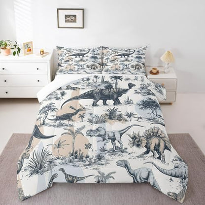 Erosebridal Kids Dinosaur Comforter Set,Dino Palm Tree Bedding Set King Size for Boys girls Teens Adult Bedroom,Ancient Animal Duvet Sets Mountain Tropical Botanical Quilted Duvet with 2 Pillow Cases