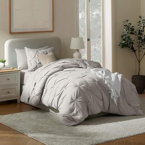 Nestl 7 Piece Twin Comforter Set – Linen Pinch Pleated Bed in a Bag – Complete Twin Size Bedding Set with Sheets, Set of 2 Cooling Pillows, Pillowcase and Sham