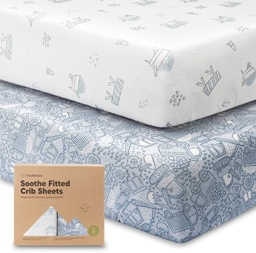 KeaBabies 2pk Organic Cotton Crib Sheets for Boys Girls 52x28, Excavation