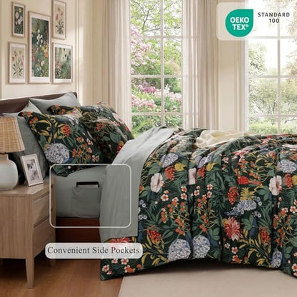 King Size Comforter Set-7 Pieces Green Floral Bed in a Bag King Bedding Set