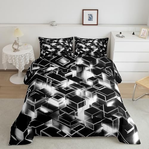 Feelyou Neon Grey Black Comforter Set for Kids Boys Girls Honeycomb Comforter Twin Size Hexagonal Bedding Set Bedroom Decor Modern Duvet Set Quilt Set 2Pcs