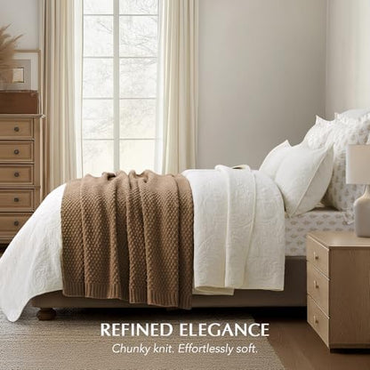 EVERGRACEHOME Chunky Chenille Knit Throw Blanket, 60 x 80, Camel Brown