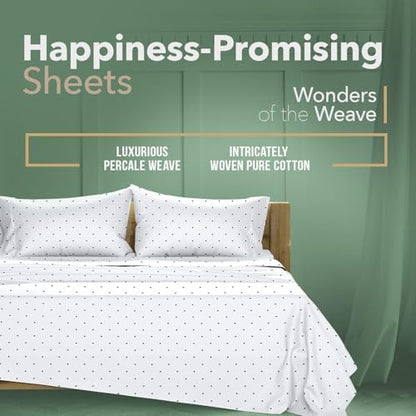 TEXAS LINEN CO. 100% Organic Cotton Sheets Twin Size - 3 PC Organic Cotton Percale Printed Sheets Twin Set (Navy Polka Dot), Soft, Cooling Bedsheets, 16" Deep Pocket Hotel Bedding - GOTS Certified