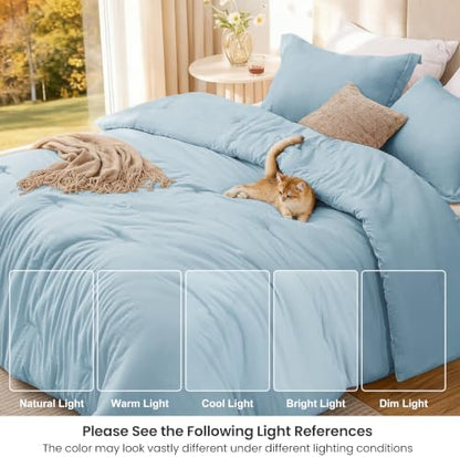 Love's cabin Light Blue Full Comforter Set, 3-Piece Prewashed Bed Set