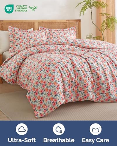 Duvet Cover Queen Size - Floral Duvet Cover - 3 Piece - Blush Bouquet