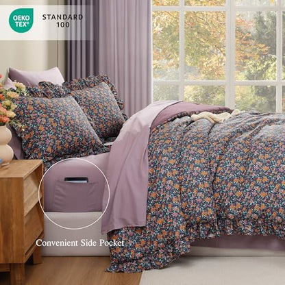BLOOMHAVEN Full Size Comforter Sets-7 Pieces Floral Ruffle Bedding Set