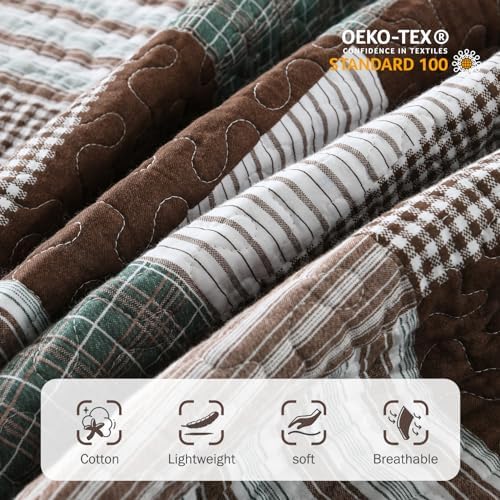 Y-PLWOMEN 100% Cotton King Size Quilt Farmhouse Plaid 3-Pieces Bedding