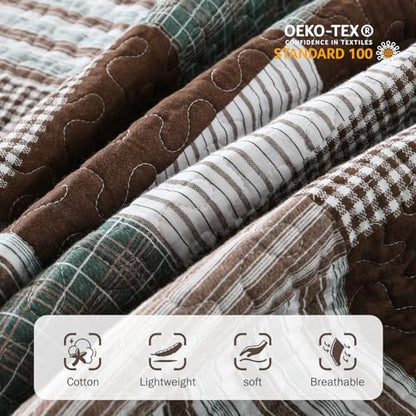 Y-PLWOMEN 100% Cotton King Size Quilt Farmhouse Plaid 3-Pieces Bedding