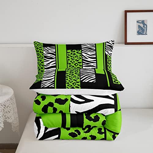 Feelyou Leopard Zebra Comforter Set King Size Kids Cheetah Green White Black Comforter for Boys Teens Animal Print Bedding Set Safari Duvet Set Geometric Room Decor Quilt Boys