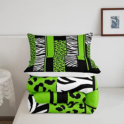 Feelyou Leopard Zebra Comforter Set King Size Kids Cheetah Green White Black Comforter for Boys Teens Animal Print Bedding Set Safari Duvet Set Geometric Room Decor Quilt Boys