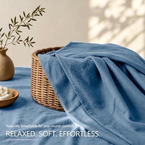 MEISHANG 100% French Linen Sheets Queen,4 Pcs,18-24" Extra Deep Pocket