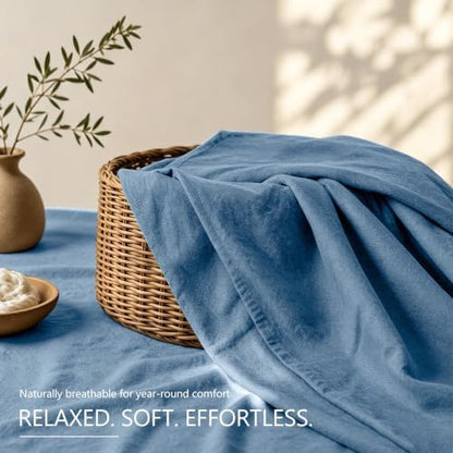 MEISHANG 100% French Linen Sheets King,4 Pcs,18-24" Extra Deep Pocket