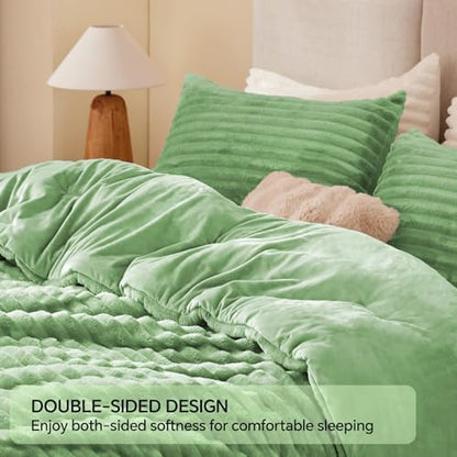 BEDELITE Fleece Full Comforter Set, Fluffy Bed Set, Green