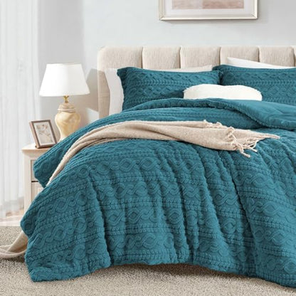 Homelike Moment Fleece King Comforter Set Blue, Fluffy Bed Set 3 Piece
