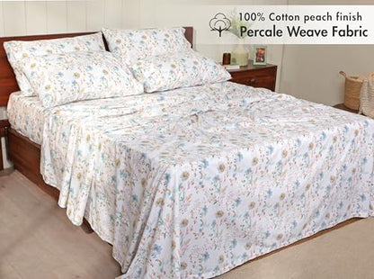 RUVANTI 100% Cotton Queen Sheets, Percale Queen Sheet Set, Radiant