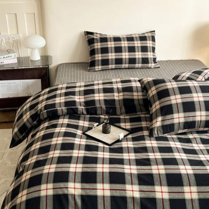 Mucalis Black Buffalo Plaid Duvet Cover King 100% Washed Cotton Green Red Checkered Duvet Cover Vintage 3 Piece Grid Bedding Set with Zipper Closure 4 Corner Ties