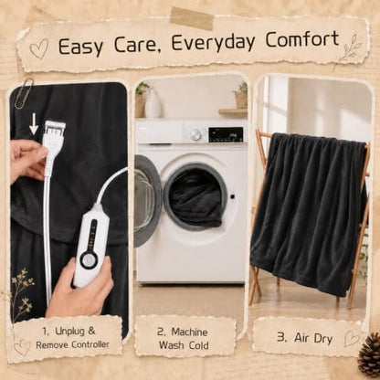 Electric Heated Blanket Queen Size 84"x90", Dual Controllers, Dark Gray