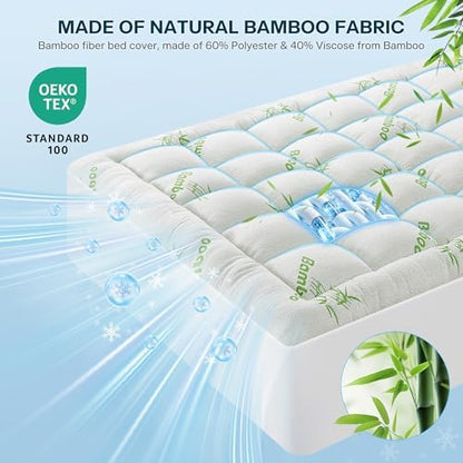 Waterproof Full Size Mattress Topper Viscose Derived from Bamboo,Extra Thick Mattress Pad for Back Pain, Cooling Mattress Topper with Deep Pocket 8"-21",Green,Full