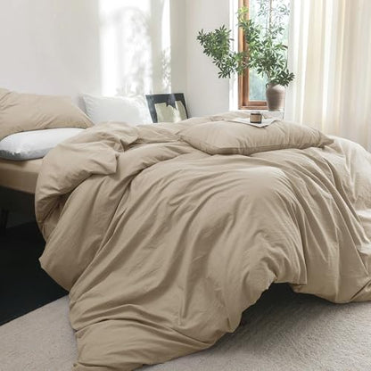 FOSSA Duvet Cover Set 100% Washed Cotton Linen Feel Queen