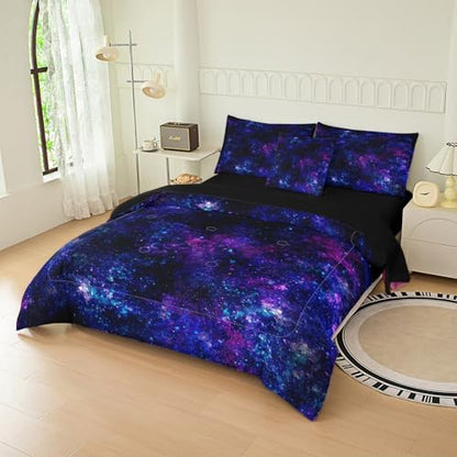 6pc Galaxy Bedding Set for Boys,Queen Size Comforter Sets for Teen,Kids Comforter Set with 1 Quilt+1 Flat Sheet+1 Fitted Sheet+2 Pillowcases+1 Cushion Cover(Galaxy Queen)