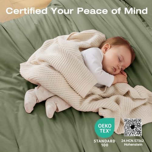 Sasttie Queen Comforter Set 7-Piece Sage Green, Pre-Washed Bed in a Bag