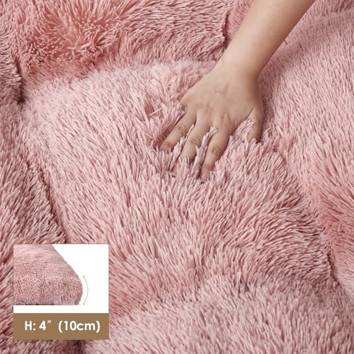 EHEYCIGA Fluffy Dog Crate Bed for Medium Dogs, Plush Crate Pad, Pink