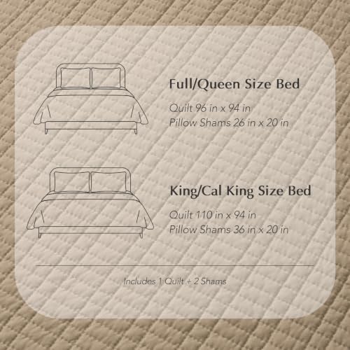 EverGrace 100% Cotton Modern Grid Stitch Quilt Set, King Size, Stone Taupe